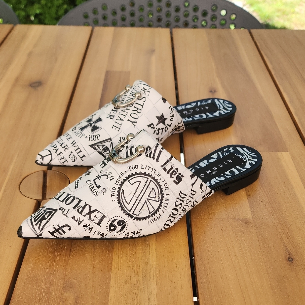 John Richmond Graphic Mules Size 6.5
